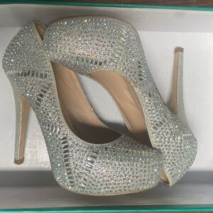 Lauren Lorraine Silver Crystal Platform Stilettos
